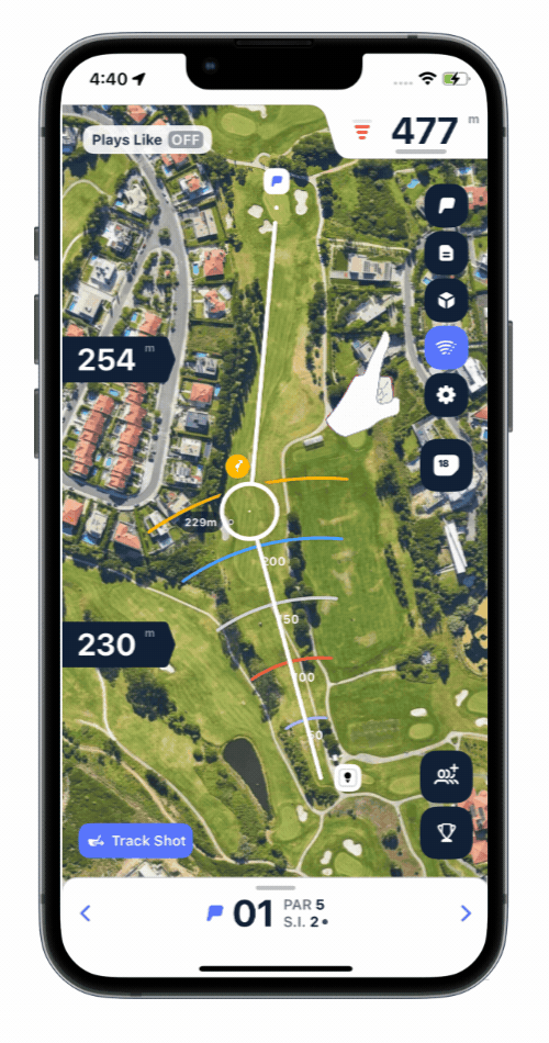 Flyover View, Distances Tray and Zoom into the Green.gif